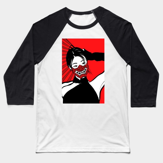 Woman Hannya Baseball T-Shirt by paisdelasmaquinas